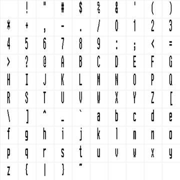 pxThermal-B1-narrow character map